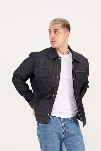 X-2030 Men’s Denim Jacket with Zip & Snap Closure