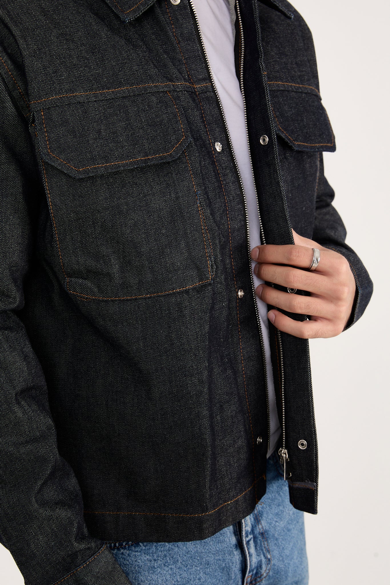 X-2030 Men’s Denim Jacket with Zip & Snap Closure