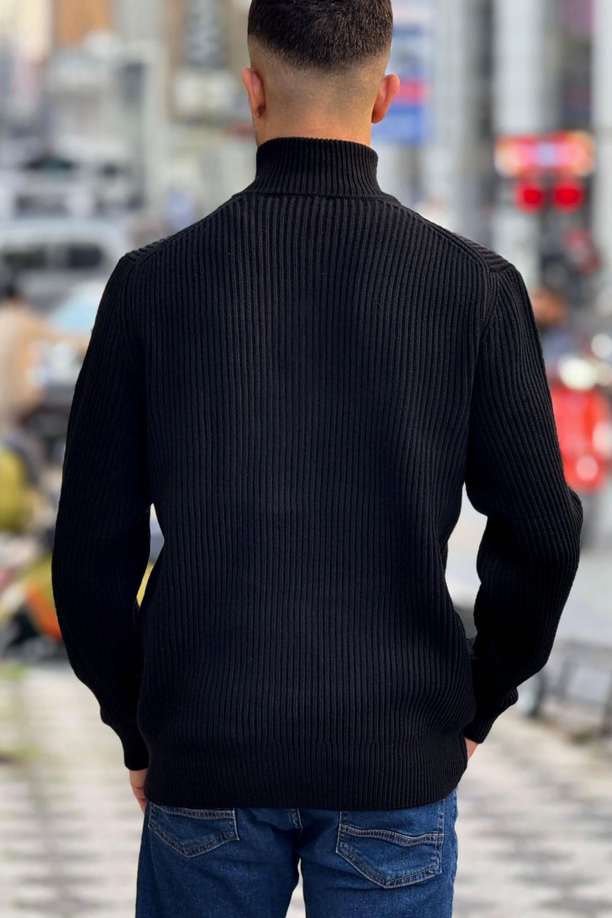 X-5003 Men’s Black Half-Zip Ribbed Knit Sweater