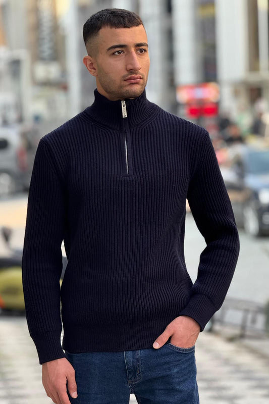 X-5003 Men’s Navy Half-Zip Ribbed Knit Sweater
