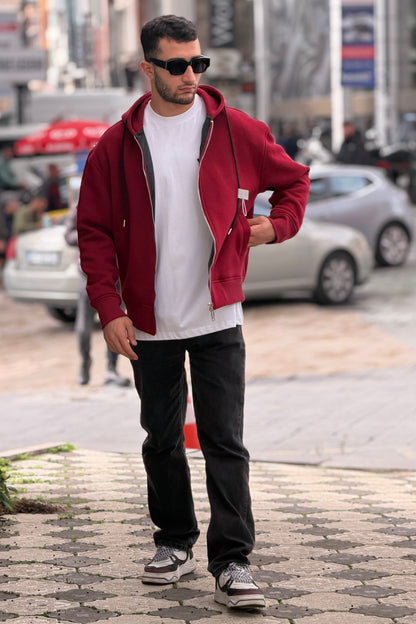 Unisex Burgundy Heavyweight Zip-Up Hoodie-X-4004