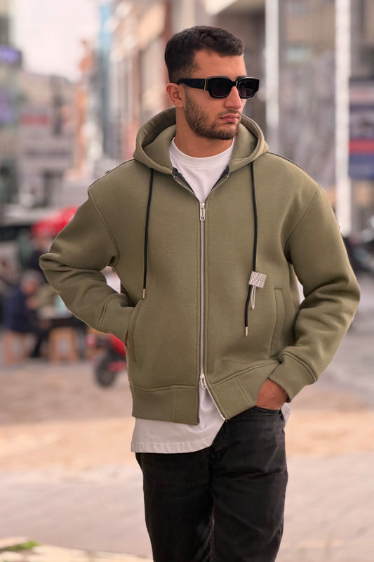 X-4004 Unisex Premium Heavyweight Zip-Up Hoodie – Olive Green