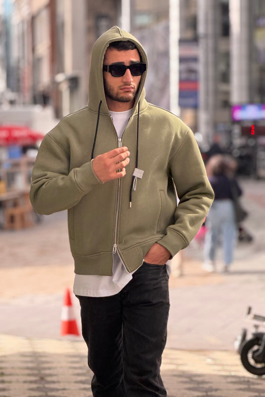 X-4004 Unisex Premium Heavyweight Zip-Up Hoodie – Olive Green