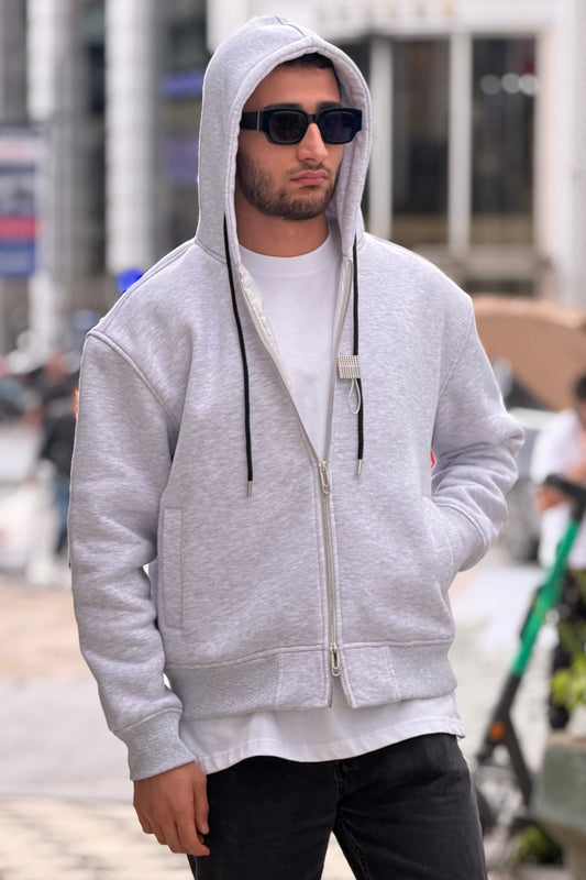 X-4004 Unisex Premium Heavyweight Zip-Up Hoodie – Light Grey