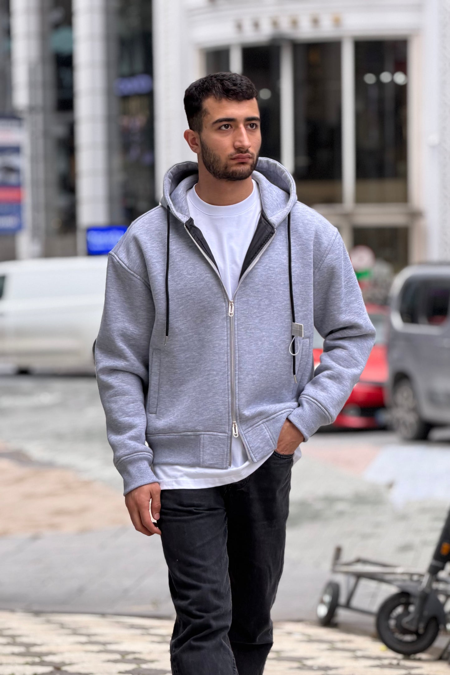 X-4004 Unisex Premium Heavyweight Zip-Up Hoodie – Heather Grey