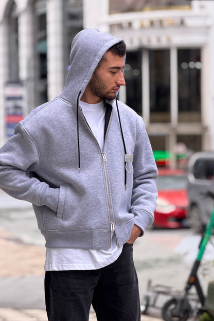 X-4004 Unisex Premium Heavyweight Zip-Up Hoodie – Heather Grey