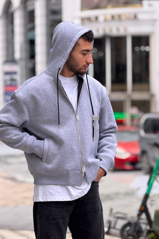 X-4004 Unisex Premium Heavyweight Zip-Up Hoodie – Heather Grey