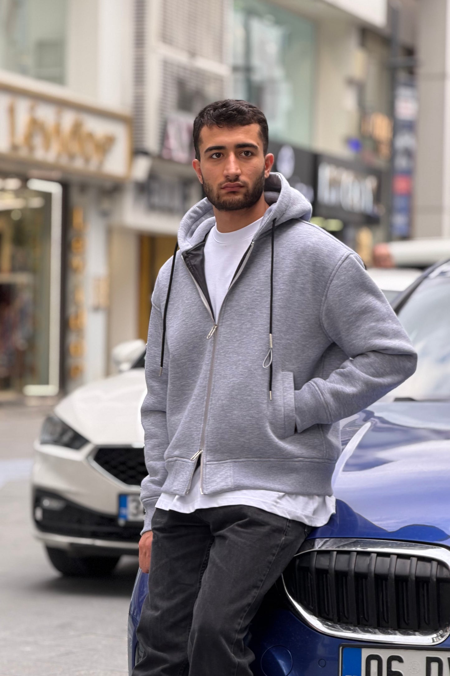 X-4004 Unisex Premium Heavyweight Zip-Up Hoodie – Heather Grey