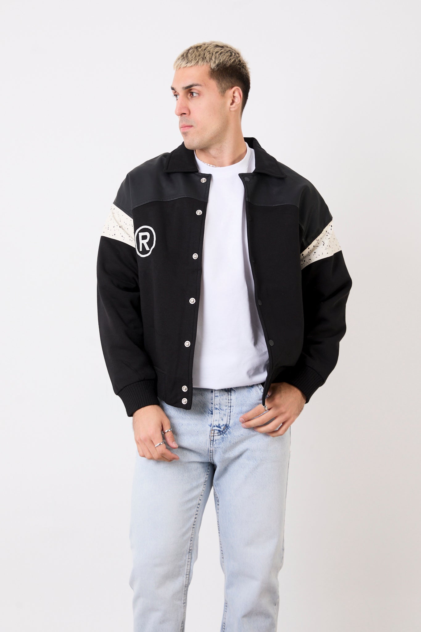 X-2005 Men’s Varsity Jacket with Front & Back Embroidery – Faux Leather Trim, Brushed Fleece Lined