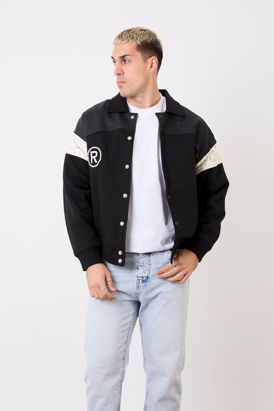 X-2005 Men’s Varsity Jacket with Front & Back Embroidery – Faux Leather Trim, Brushed Fleece Lined