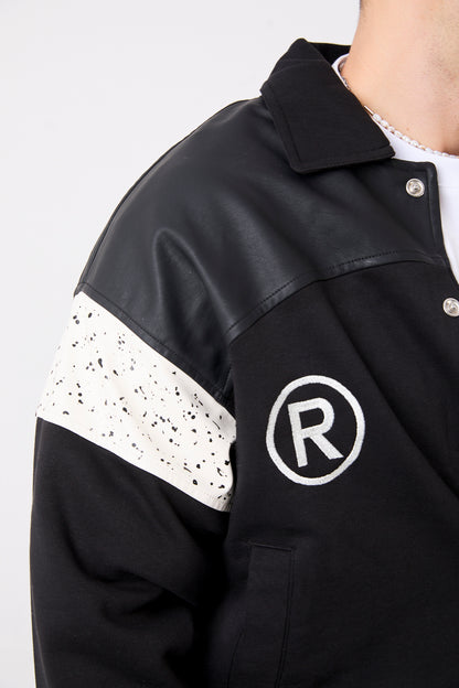 X-2005 Men’s Varsity Jacket with Front & Back Embroidery – Faux Leather Trim, Brushed Fleece Lined