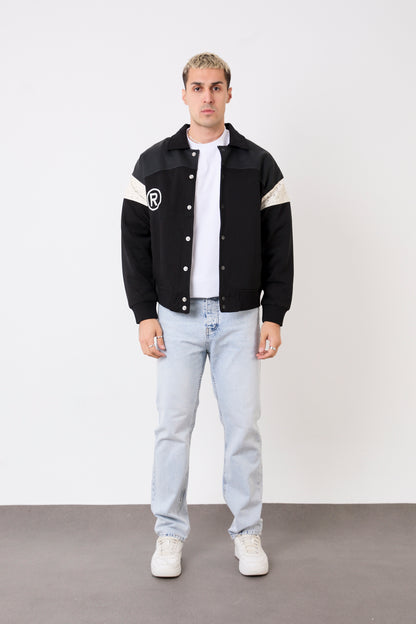 X-2005 Men’s Varsity Jacket with Front & Back Embroidery – Faux Leather Trim, Brushed Fleece Lined