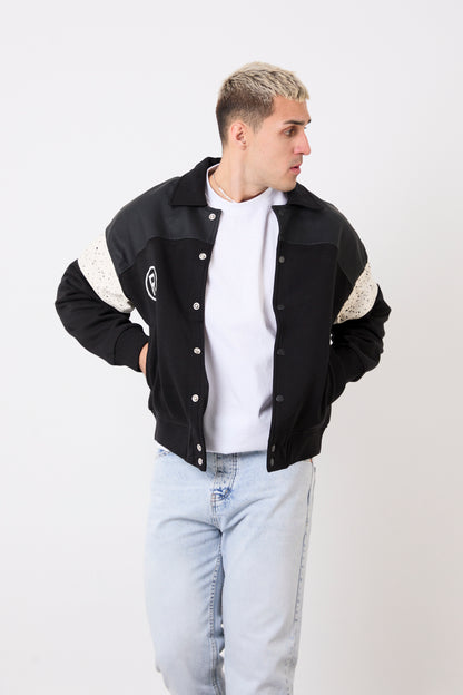 X-2005 Men’s Varsity Jacket with Front & Back Embroidery – Faux Leather Trim, Brushed Fleece Lined