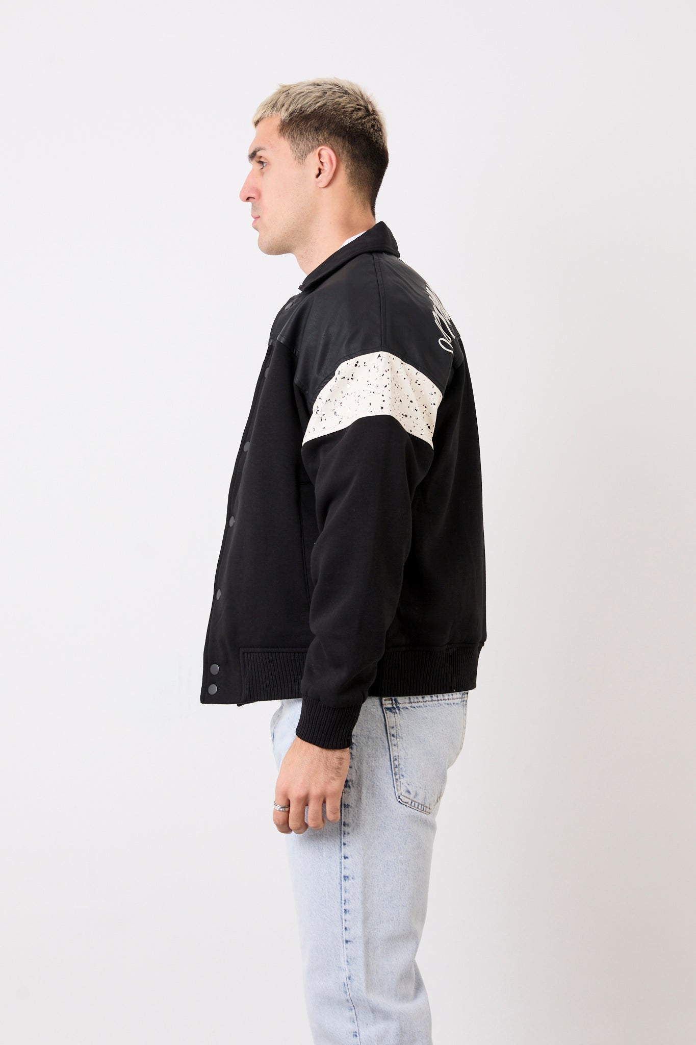 X-2005 Men’s Varsity Jacket with Front & Back Embroidery – Faux Leather Trim, Brushed Fleece Lined