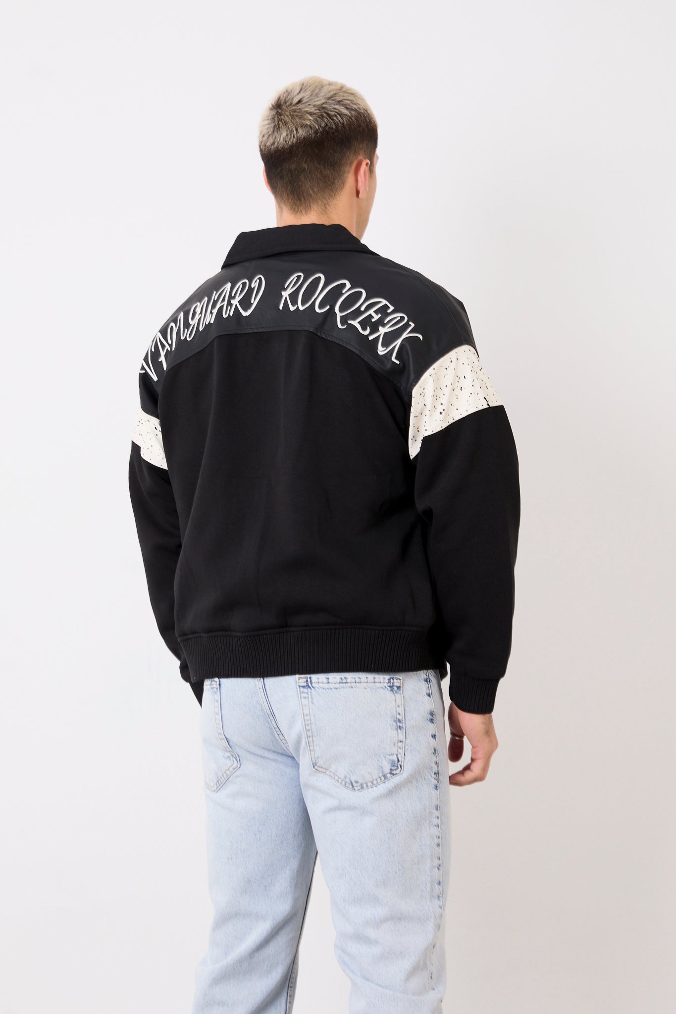 X-2005 Men’s Varsity Jacket with Front & Back Embroidery – Faux Leather Trim, Brushed Fleece Lined