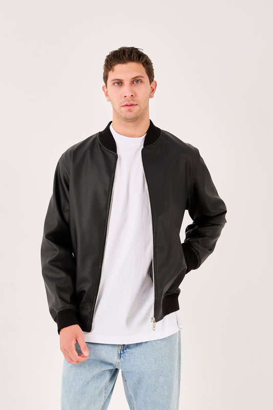 X-2012 Men’s Black Quilted Lined Snap Button Wool-Blend Jacket