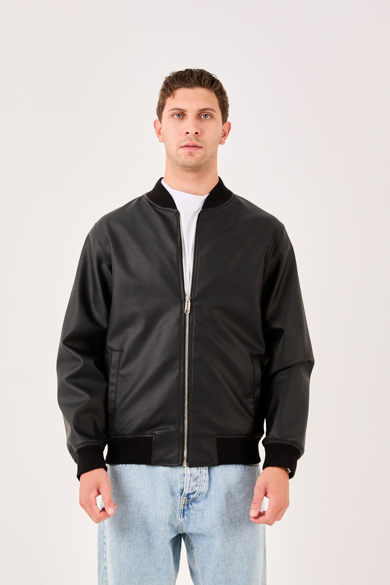 X-2012 Men’s Black Quilted Lined Snap Button Wool-Blend Jacket