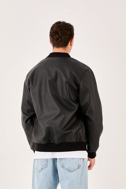 X-2012 Men’s Black Quilted Lined Snap Button Wool-Blend Jacket