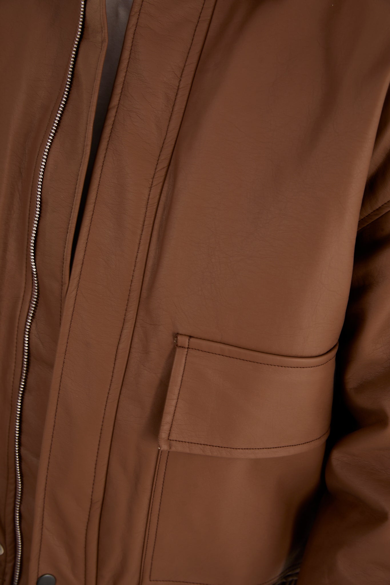 X-2014 Men’s Vegan Leather Bomber Jacket – Brown | Oversized Fit with Quilted Polyester Lining
