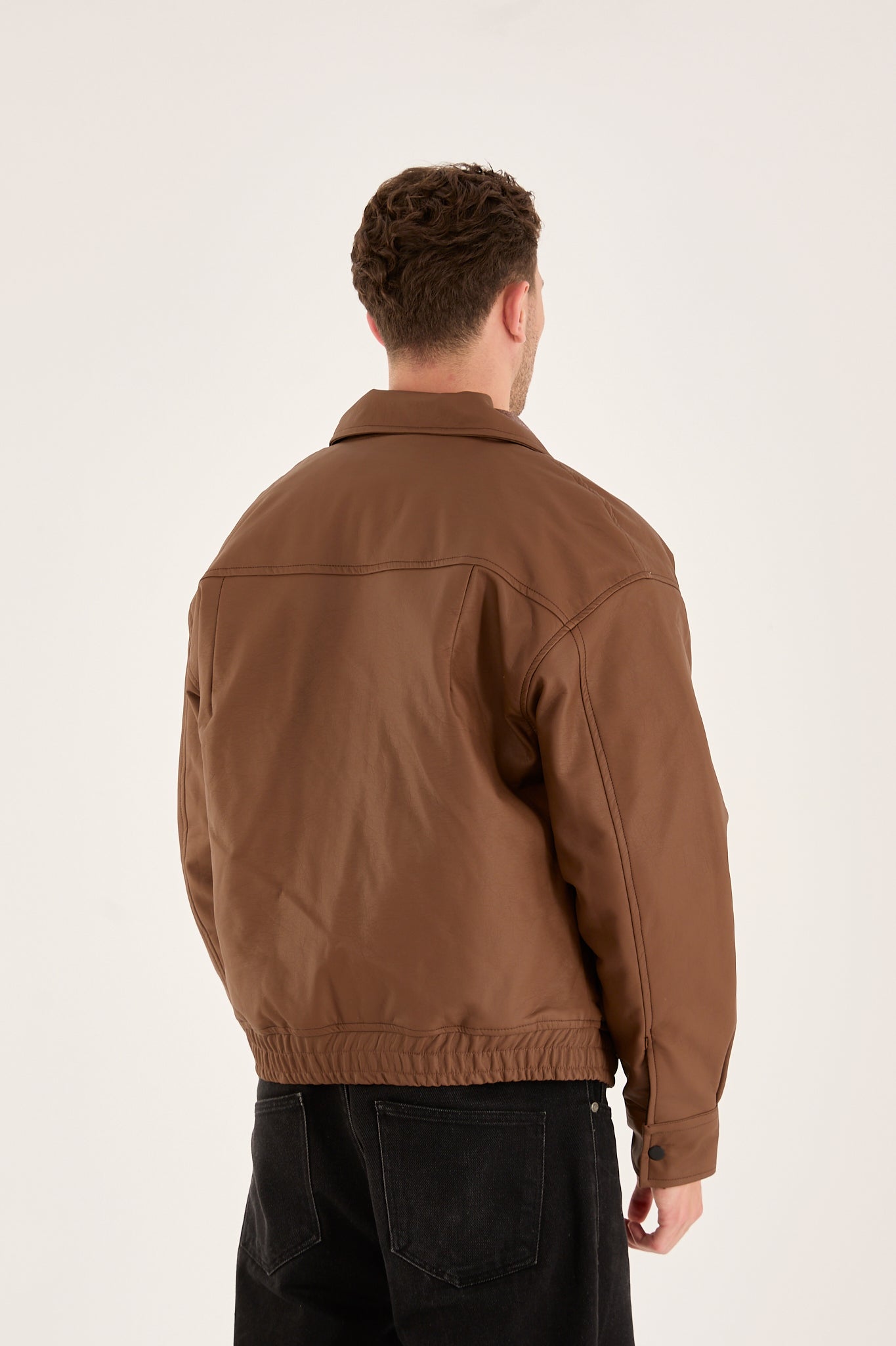 X-2014 Men’s Vegan Leather Bomber Jacket – Brown | Oversized Fit with Quilted Polyester Lining