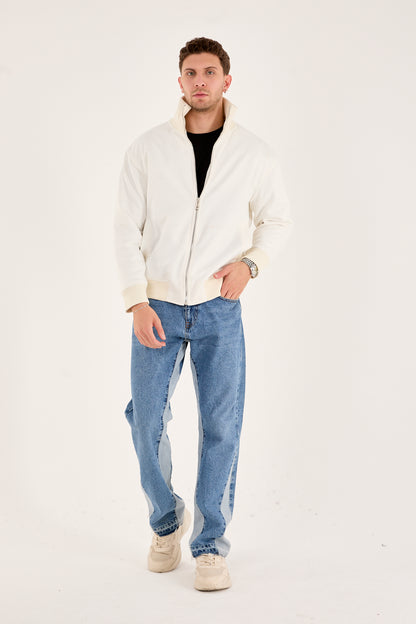 X-2021 Men’s Soft Suede Zip-Up Bomber Jacket – Off-White