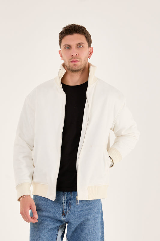 X-2021 Men’s Soft Suede Zip-Up Bomber Jacket – Off-White