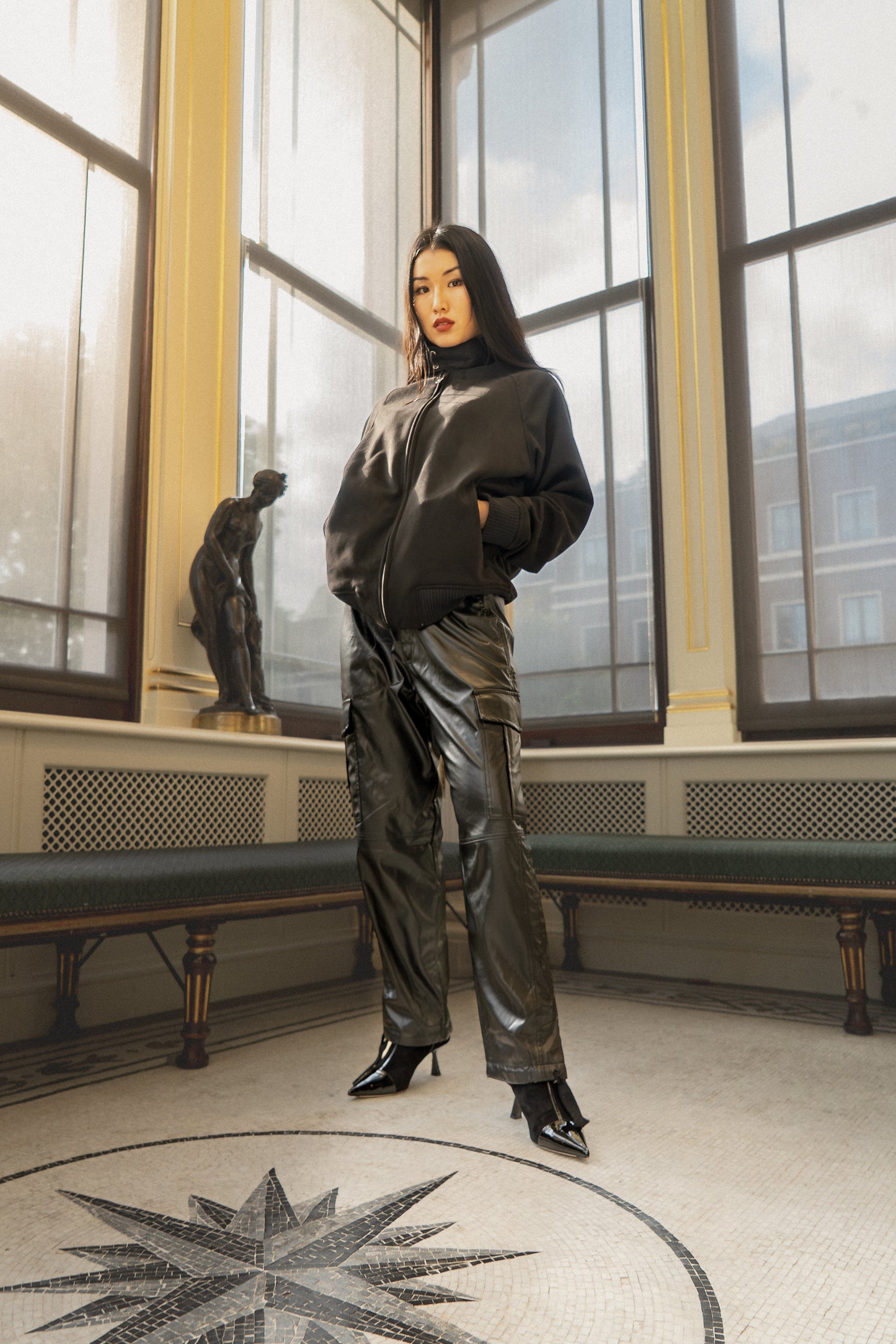 X-2022 Unisex Soft Suede Zip-Up Bomber Jacket – Black