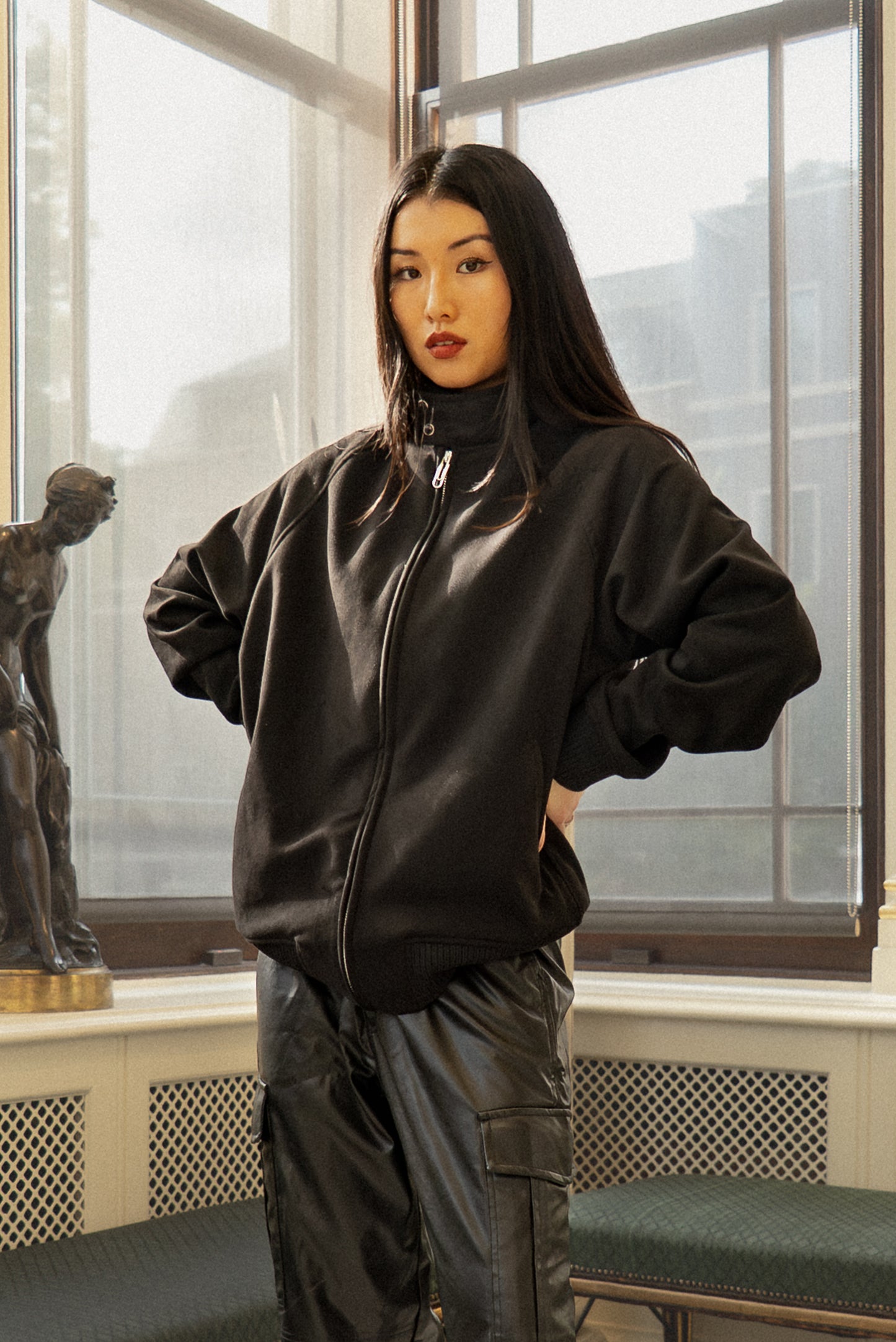 X-2022 Unisex Soft Suede Zip-Up Bomber Jacket – Black