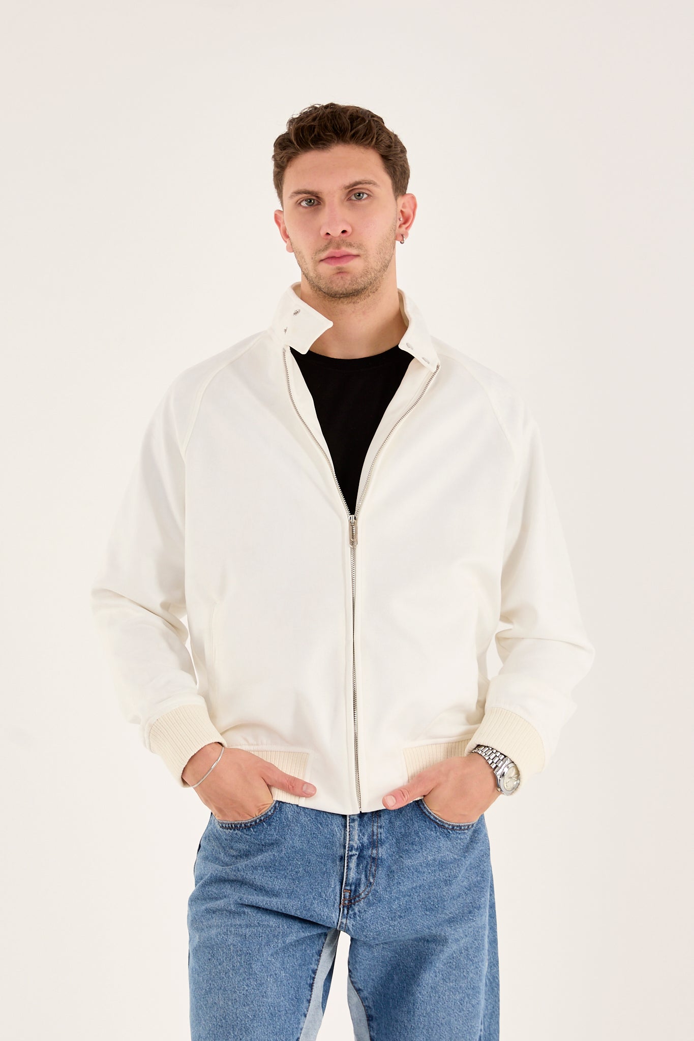 X-2022 Unisex Soft Suede Zip-Up Bomber Jacket – Off-White
