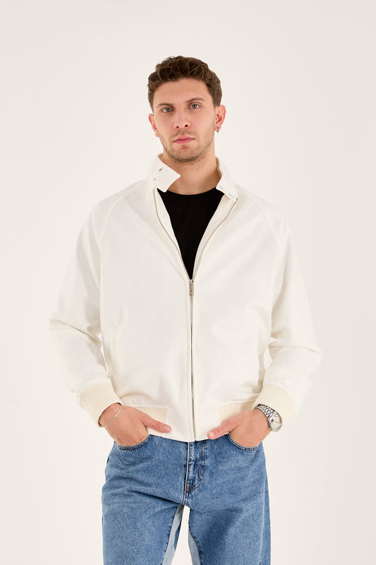 X-2022 Unisex Soft Suede Zip-Up Bomber Jacket – Off-White
