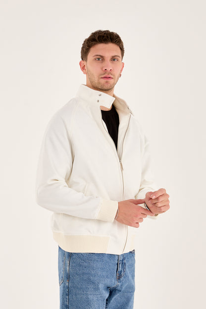 X-2022 Unisex Soft Suede Zip-Up Bomber Jacket – Off-White