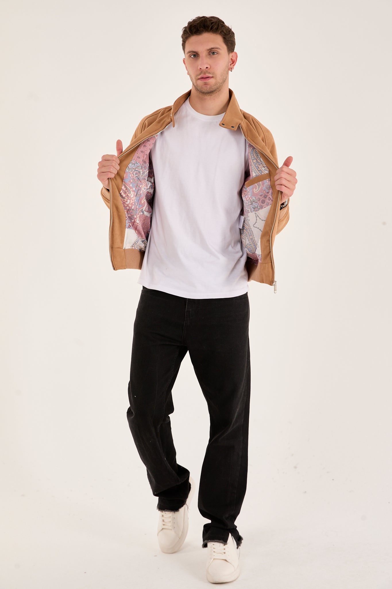 X-2022 Unisex Soft Suede Zip-Up Bomber Jacket – Camel