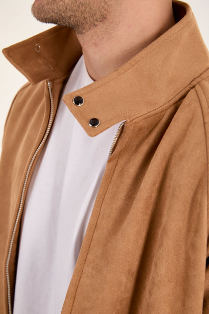 X-2022 Unisex Soft Suede Zip-Up Bomber Jacket – Camel