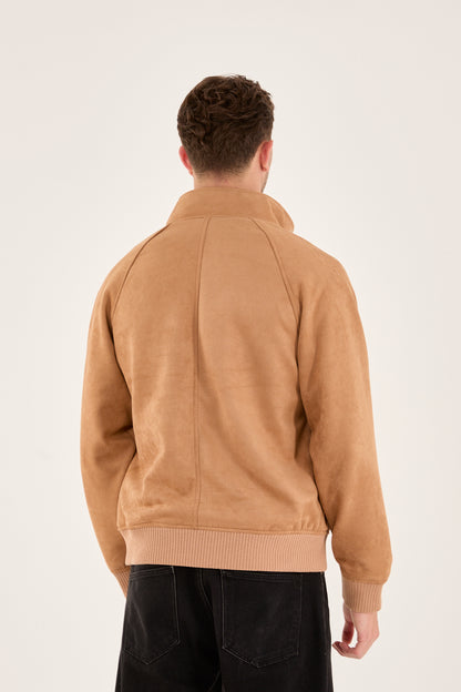 X-2022 Unisex Soft Suede Zip-Up Bomber Jacket – Camel