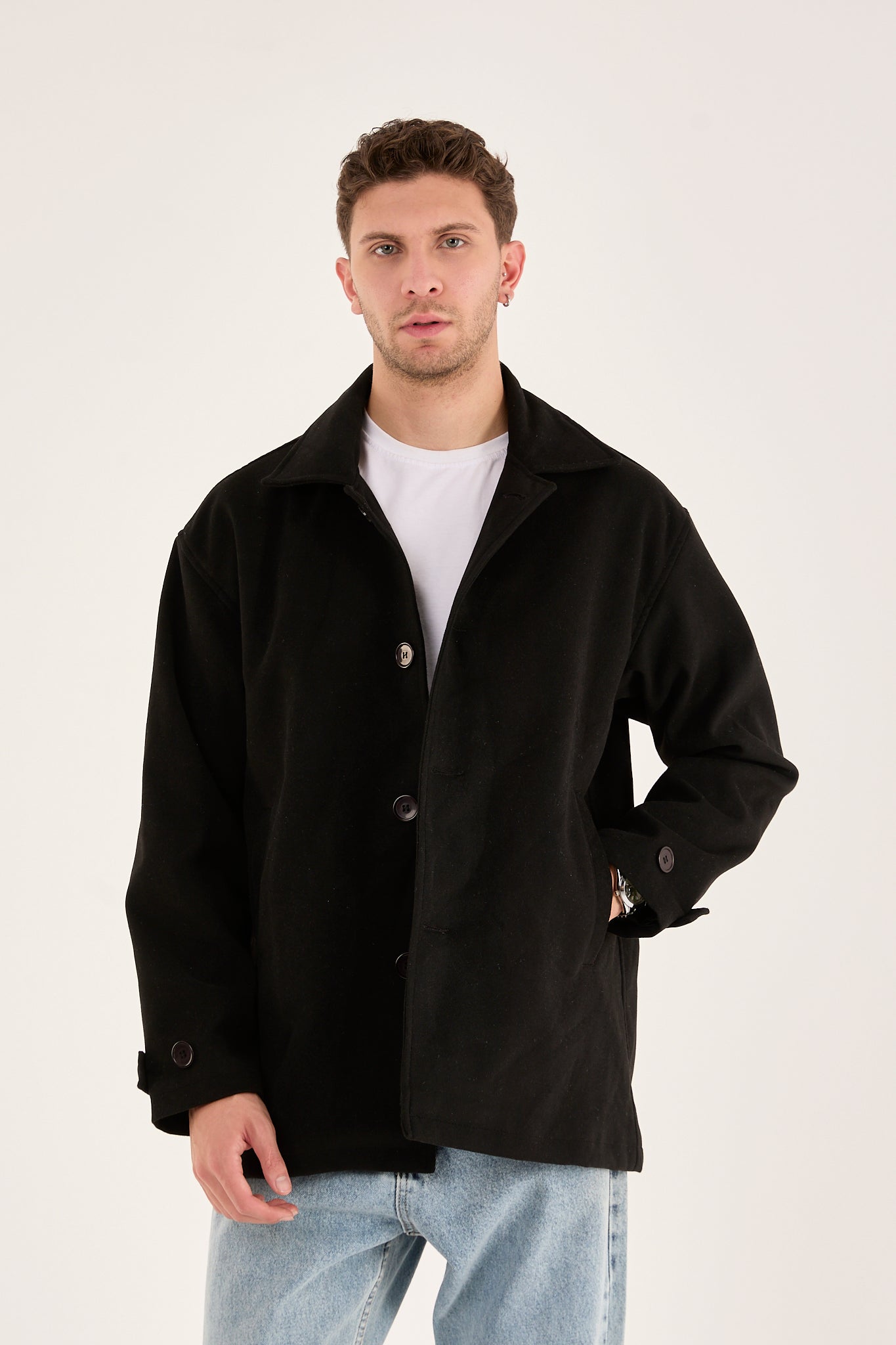 X-2027 Men’s Premium Black Overshirt Coat