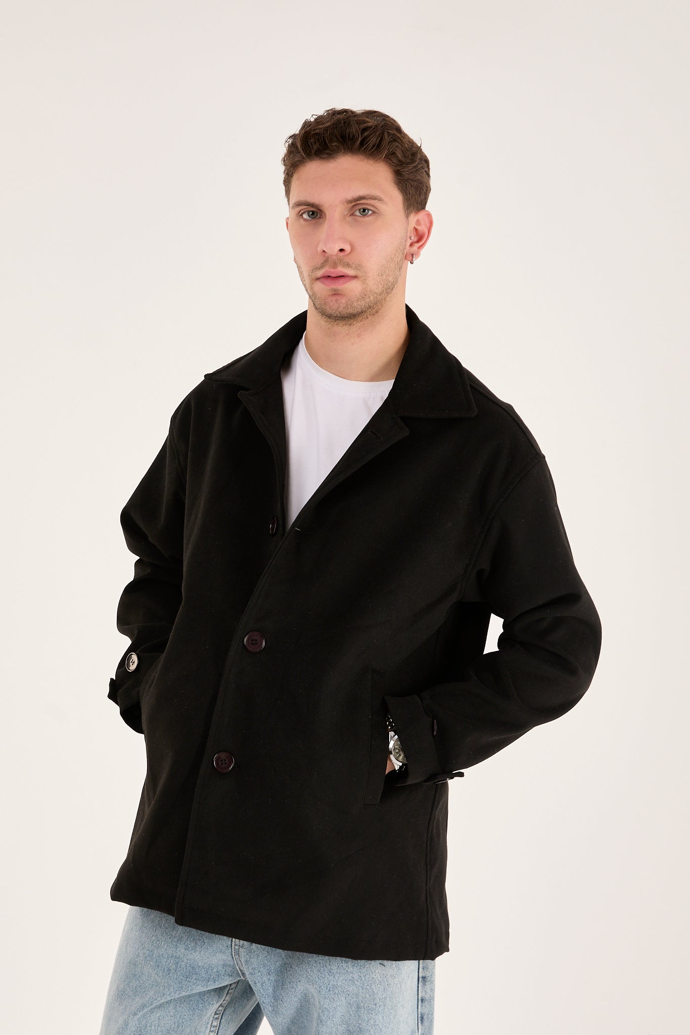 X-2027 Men’s Premium Black Overshirt Coat