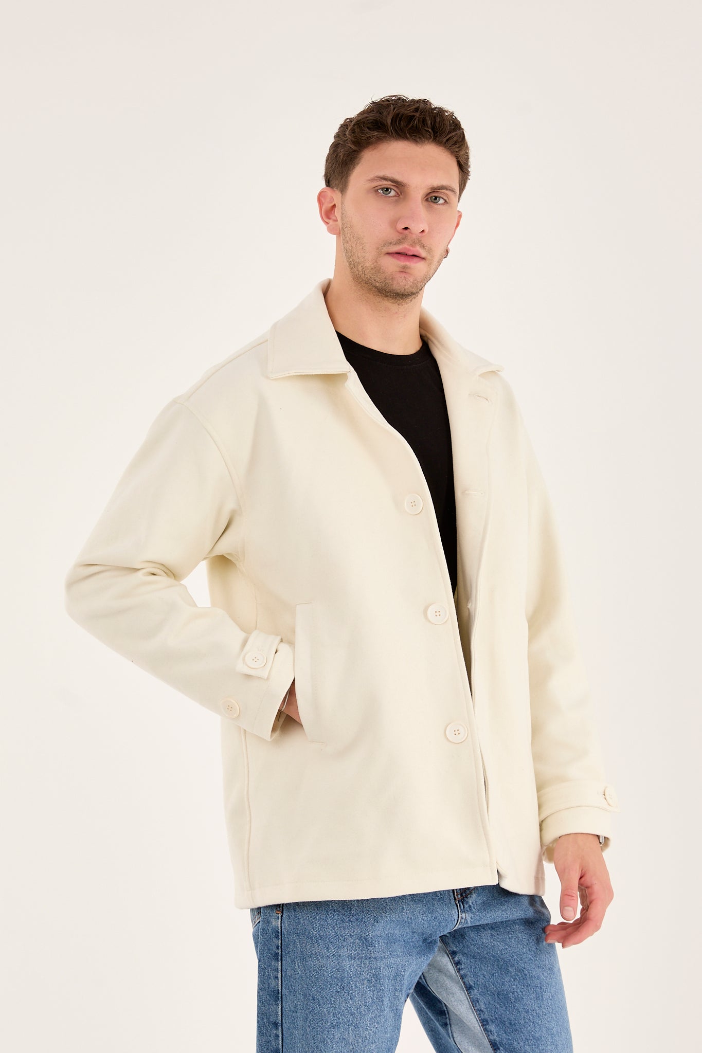 X-2027 Men’s Premium Ecru Overshirt Coat