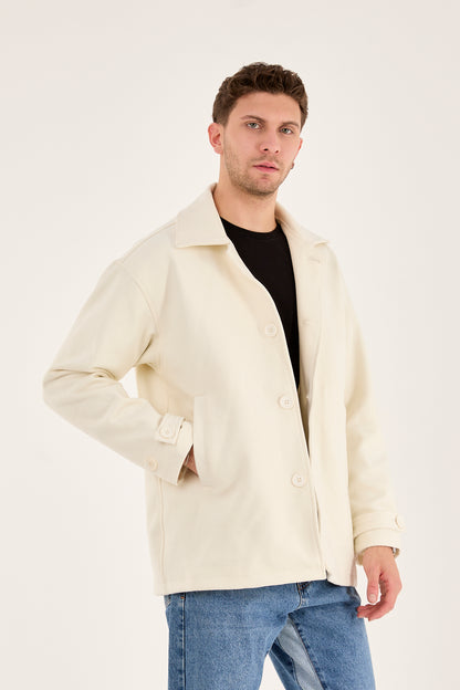 X-2027 Men’s Premium Ecru Overshirt Coat
