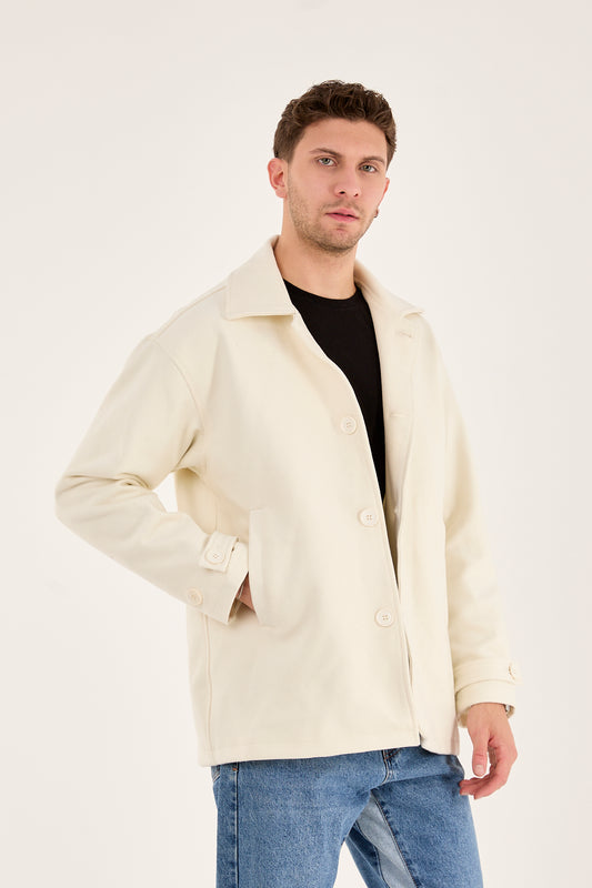 X-2027 Men’s Premium Ecru Overshirt Coat