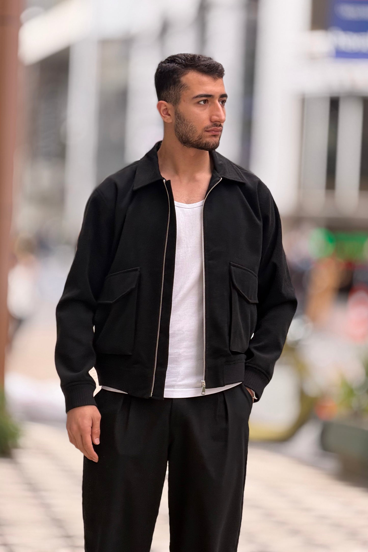 X-2025 Men’s Premium Black Utility Pocket Kaşe Jacket