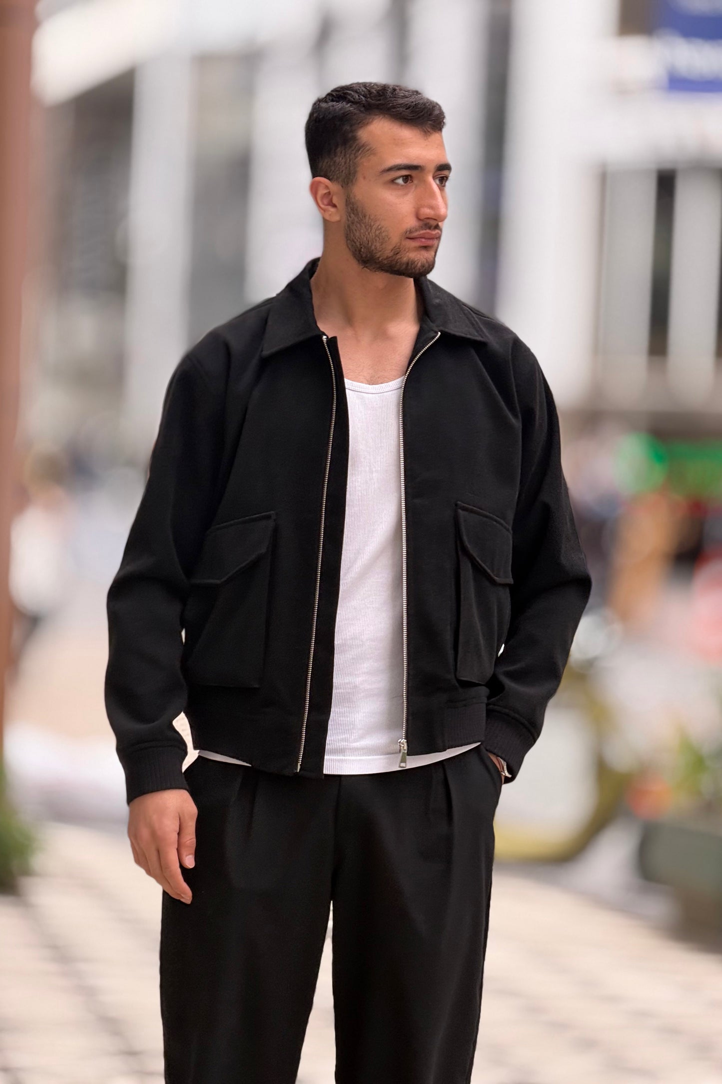 X-2025 Men’s Premium Black Utility Pocket Kaşe Jacket