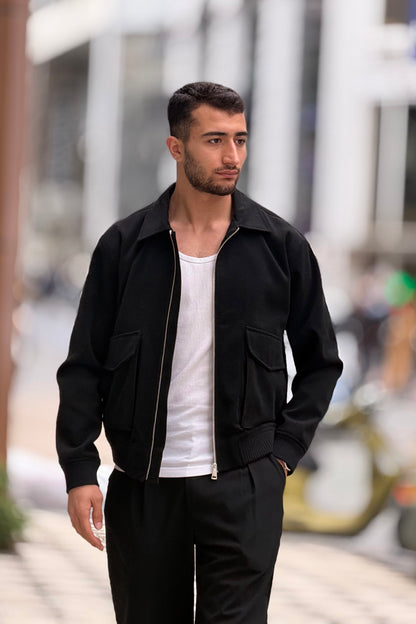 X-2025 Men’s Premium Black Utility Pocket Kaşe Jacket