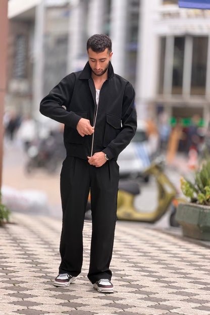 X-2025 Men’s Premium Black Utility Pocket Kaşe Jacket