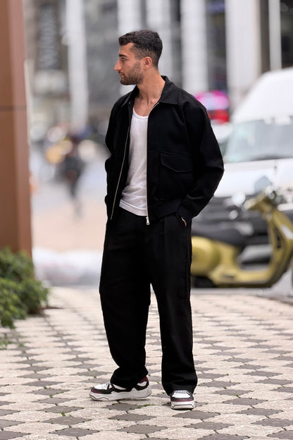 X-2025 Men’s Premium Black Utility Pocket Kaşe Jacket