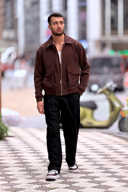 X-2025 Men’s Premium Brown Utility Pocket Kaşe Jacket