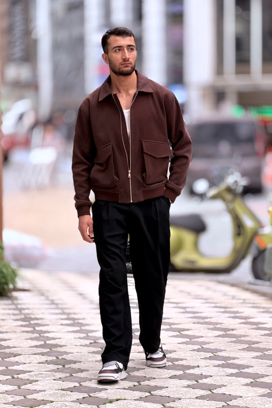 X-2025 Men’s Premium Brown Utility Pocket Kaşe Jacket