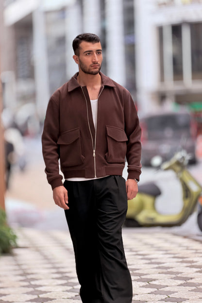 X-2025 Men’s Premium Brown Utility Pocket Kaşe Jacket
