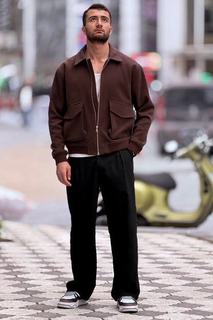 X-2025 Men’s Premium Brown Utility Pocket Kaşe Jacket