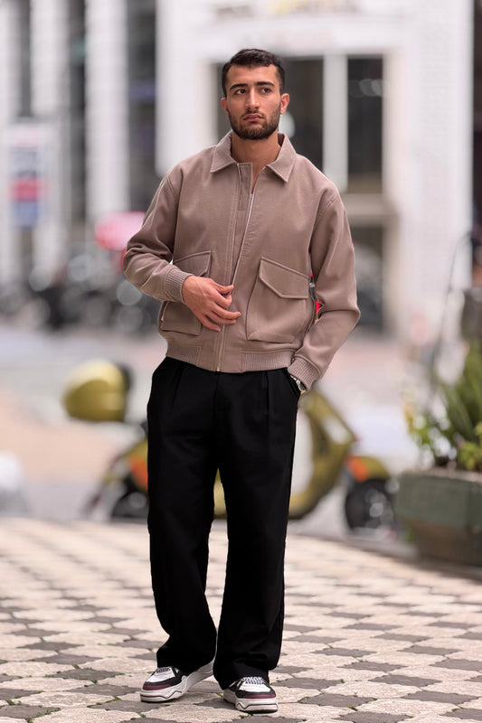 X-2025 Men’s Premium Taupe Utility Pocket Kaşe Jacket