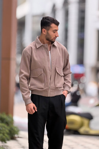 X-2025 Men’s Premium Taupe Utility Pocket Kaşe Jacket